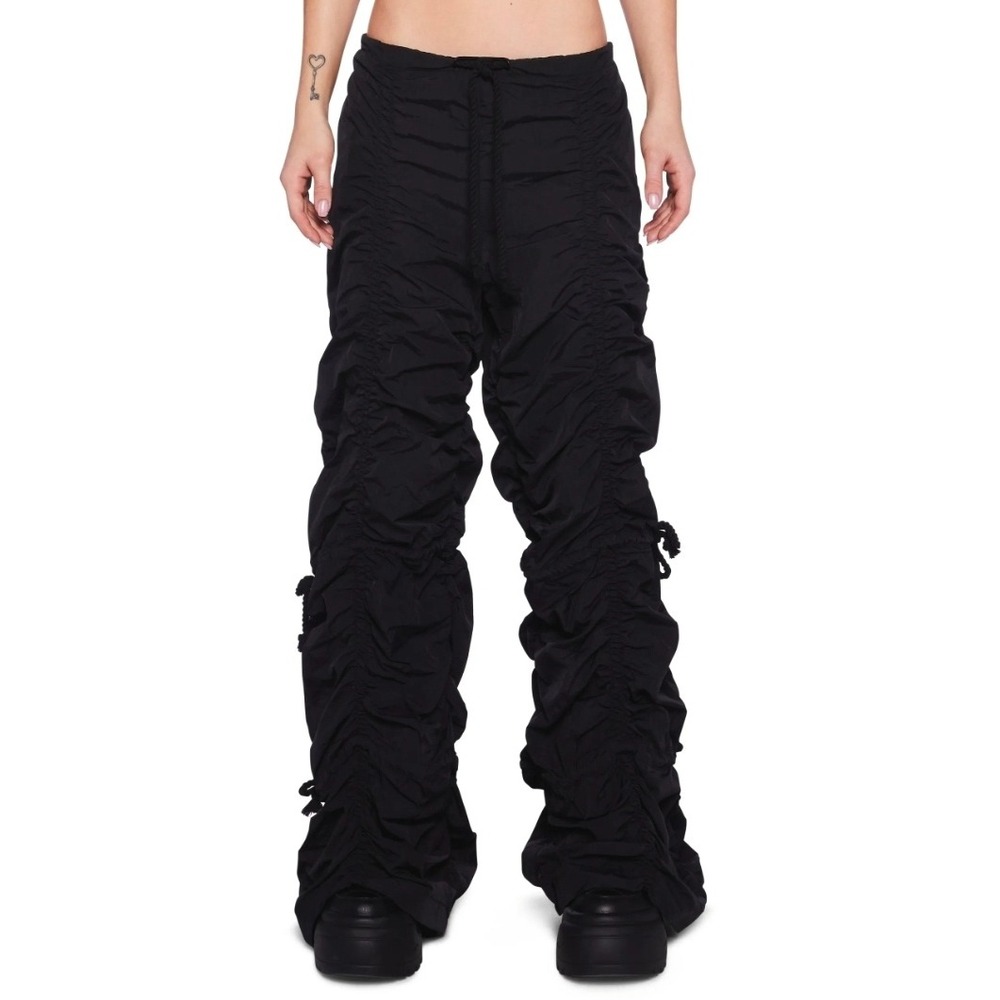 NWT Darker Wavs Dolls Kill Pitch Gathered Parachute Pants Black Ruched Size L